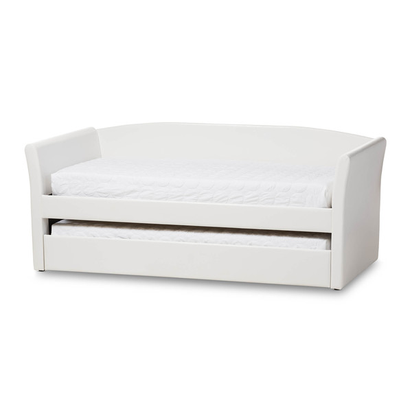 Baxton Studio Camino White Faux Leather Upholstered Daybed with Guest Trundle Bed 131-7307